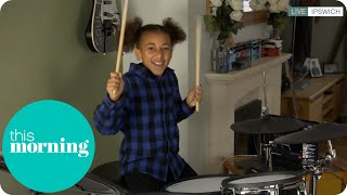 Incredible 10YearOld Drummer Girl Gives An Exclusive Performance  This Morning [upl. by Nortal]