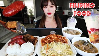 FILIPINO FOOD MUKBANG 먹방 Chicken Adobo Spaghetti Longanisa Pancit Beef Kare Kare Sinigang [upl. by Naitsihc]