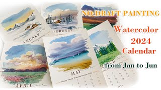 Spend an afternoon painting 2024 calendar 6 seasonal watercolor paintings from winter to summer [upl. by Bonneau575]