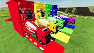 TRANSPORTING COLORED SCANIA MIXER CEMENT TRUCK TO GARAGE WITH TRUCKS [upl. by Roselane]