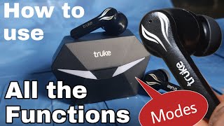 How to use all the functions Truke BTG1 Earbuds  Change song volume play and pause music on off [upl. by Adnawaj]