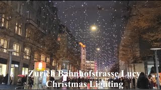 Zurich Bahnhofstrasse  Lucy Lighting  Christmas 2021  Switzerland  Night Lights amp Snowfall [upl. by Sacttler170]