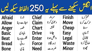 250 Daily Use Words Meaning in English and Urdu  QBT English [upl. by Illak872]