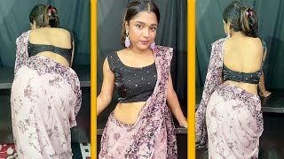 Beautiful Girl Ultra Low Waist Saree Back Pose Video  Saree Fashion Back Pose backlesssaree [upl. by Stagg]