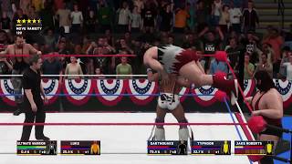 WWE 2k18  The Bushwhackers amp Ultimate Warrior vs The Natural Disasters amp Jake quotthe snakequot Roberts [upl. by Lemhar]