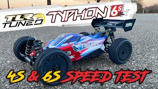 Arrma TLR Tuned Typhon 6S  Stock 4S and 6S Speed Run  65MPH [upl. by Searcy486]