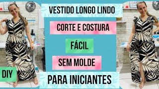 CORTE E COSTURE VESTIDO LONGO COM MANGUINHA E ELÁSTICO NA CINTURA Fácil para iniciantes sem molde [upl. by Filia170]