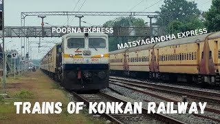 Matsyaganda Express X Poorna Express  Crossing at Kumta station  Konkan Railways [upl. by Imerej]