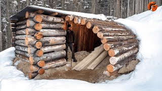 Man Builds Warm Survival Shelter for Winter  Start to Finish Build By osbushcraft [upl. by Colier]