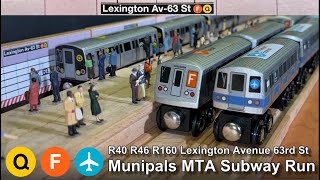 Munipals MTA R46 JFK Express Lexington Avenue 63rd Street Subway Run With R160 R40 Trainman6000 [upl. by Odnanref]