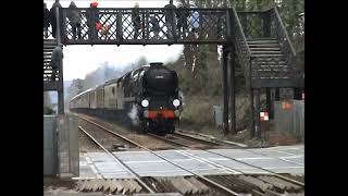 Steam thrash with whistle Bulleid Pacific 34027 Taw Valley at speed as 34045 Ottery St Mary [upl. by Elletnuahc]