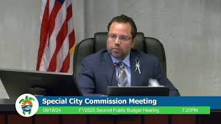 Special City Commission Meeting  FY 2025 Second Public Budget Hearing 9182024 [upl. by Ytirev]