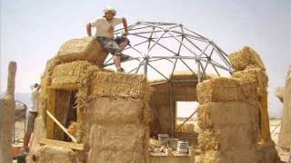 5 How to Build a Geodesic Strawbale Dome  Placing the Bales [upl. by Misty]