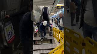 Workers laughed and talked as they repaired the elevators in the subway elevator room [upl. by Ayvid]