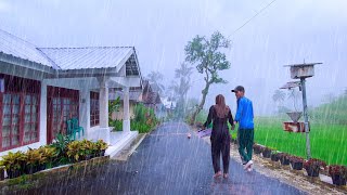 HEAVY RAIN IN A PEACEFUL HILLY VILLAGE LIFE  RAIN SOUNDS AND THUNDER FOR SLEEPING [upl. by Judenberg]