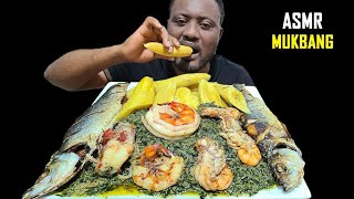 Mouth Waterx Bitter Leaf amp peanut Soup Ndole With Plantain Mukbang Fish Asmr Mukbang king prawns [upl. by Madancy]