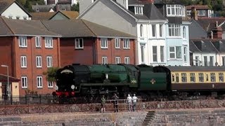 34046 Braunton and 44932 shatter the Sea Wall at Dawlish 010913 [upl. by Aticilef]