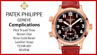 ▶ Patek Philippe Complications Calatrava Pilot Travel Time Rose Gold Brown Dial 7234R001  REVIEW [upl. by Dorca]