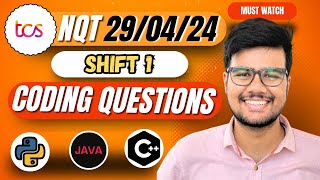 29th April Shift 1 Exam Coding Questions amp Solution  TCS NQT Preparation 2024  python java cpp [upl. by Estel]