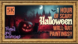 HALLOWEEN SCREENSAVERS Over 1 hour of SILENT scary Wall art to use as paintings for Halloween  5K [upl. by Cai411]