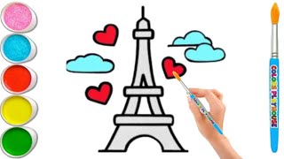 Effil Tower Drawing step by step tutorial for kids  Drawing and colouring painting Effil Tower [upl. by Lloyd]