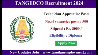 Tangedco recruitment 2024 apply online  Technical Apprentice [upl. by Akimrej]