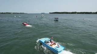 Amphibious Cars  Put In Bay to Middle Bass Island 73123 Jet Express waiting for them in harbor [upl. by Staw412]