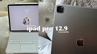 iPad Pro M2 129quot unboxing  Apple pencil 2 Apple magic keyboard  aesthetic layout📓🖇️🧸 [upl. by Ybrik]