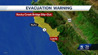 Evacuation warning issued for Big Sur south of Rocky Creek slipout [upl. by Roice]