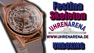 Festina Skeleton Damenuhr Automatik Saphirglas Bicolor F206281  Unboxing  4K  Uhrenarena [upl. by Stein]