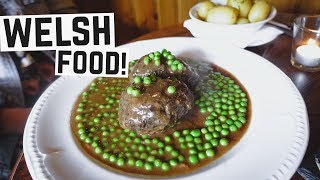 Welsh Food  Faggots Rarebit Bara Brith and MORE Americans try British Food  Cardiff Wales [upl. by Krebs]