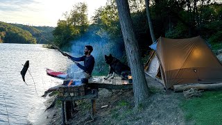 3 DAYS solo survival CAMPING Catch and Cook Primitive Fishing Bushcraft Skills Tent Shelter [upl. by Deste90]