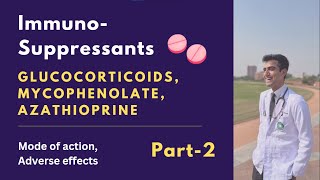 Immunosuppressants part 2 Glucocorticoids Azathioprine Mycophenolate mofetil Mechanism of action [upl. by Atsilac]