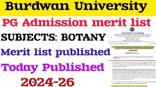 Burdwan University PG merit list BOTANY published 202426 PG Admission merit list Result [upl. by Donetta]