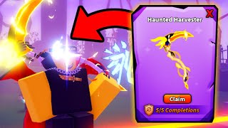 HOW TO CLAIM HAUNTED HARVESTER IN ROBLOX BLADE BALL [upl. by Adnouqal]