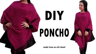 DIY Poncho  How to make a Poncho from an old shawl Hindi [upl. by Arelc]