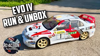 Tamiya Rally RC The Rare Mitsubishi Lancer Evo IV TL01 Unbox amp Run Video [upl. by Neeliak266]