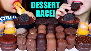 ASMR LEFTOVER DESSERT RACE MINI CHOCOLATE MARSHMALLOW BROWNIES MOCHI ICE CREAM CREAM PUFFS 먹방 [upl. by Verbenia]