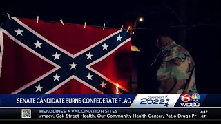 Louisiana Senate candidate Gary Chambers burns Confederate flag in new campaign ad [upl. by Pelaga]