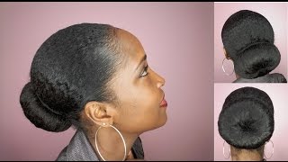 HOW TO SLEEK LOW BUN ON NATURAL HAIR  No Hair Donut [upl. by Tabber]