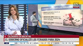 Calendario en Argentina el Gobierno oficializó los feriados para 2024 [upl. by Idyak]