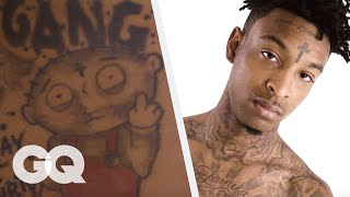 21 Savage Breaks Down His Tattoos  GQ [upl. by Ientirb]