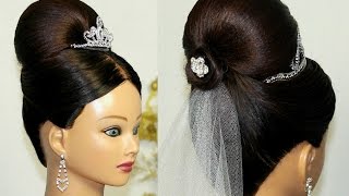 Bridal Updo Bun hairstyle for medium long hair [upl. by Knobloch881]