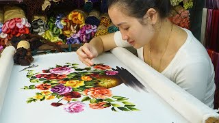 Hand Embroidery Art  Step by Step Design and Embroidery Colorful Wild Rose Flower [upl. by Wilbur384]