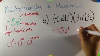 Multiplicacion de monomios  ALGEBRA BASICA [upl. by Joelynn]