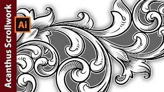 Vectorize an Acanthus Scrollwork Sketch using Adobe Illustrator  Speed Painting [upl. by Ferdinand157]