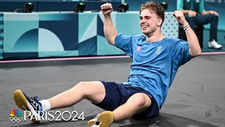 Relive Truls Moregards COLOSSAL upset of No 1 Wang in table tennis  Paris Olympics  NBC Sports [upl. by Ok246]