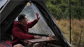 Perfect Rain Tent  SOLO CAMPING in RAIN  ASMR [upl. by Nich]