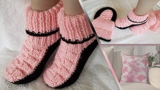 Tutoriel tricotKnitting tutorialPantouflesSlippersFrenchEnglish written instructions [upl. by Shannah831]