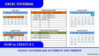 How to Create Excel School Calendar with Automatic Date Marker [upl. by Novart]